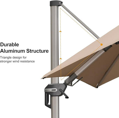 PURPLE LEAF 9' X 12' Left-right Tilting Patio Umbrella Outdoor Swivel Cantilever Umbrella Aluminum Offset Umbrella with Champagne Frame and 360-degree Rotation for Garden Deck Pool, Taupe