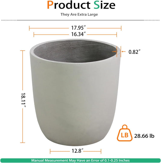 Concrete Planter Outdoor Indoor, Large Cement Plant Pots for Trees Flowers (Gray, 18 inch)