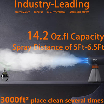 Cordless Electric Disinfection Fogger, Detachable Stainless Steel Nozzle, 3-Gear Adj 14.2oz Sanitizer Atomizer, Blue Light Nano Spray Gun for Place Cleaning/High-Touch Item Contactless Sanitization