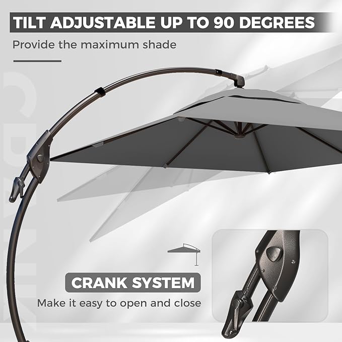 Grand patio 10x13 FT Cantilever Umbrella Outdoor Aluminum Rectangle Offset Umbrella Canopy with Base & Cover for Pool Garden (Gray, 10x13 FT)