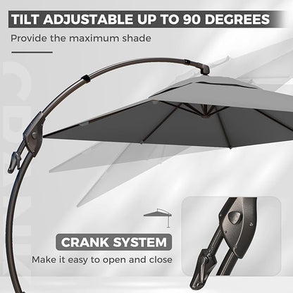 Grand patio 10x13 FT Cantilever Umbrella Outdoor Aluminum Rectangle Offset Umbrella Canopy with Base & Cover for Pool Garden (Gray, 10x13 FT)