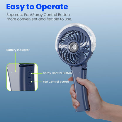 HandFan 2025 Upgraded Portable Misting Fan, Two Button Easy Operation, Handheld Rechargeable Mister Fan, Spray Water Mist Fans, Mini Electric Cooling Fans for Travel, Outdoors, Disney(Royal Blue)