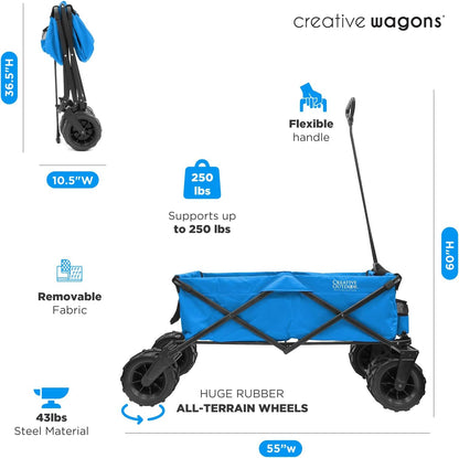 Creative Outdoor Push Pull Stroller Wagon for Kids, 250lbs Weight Capacity, XXXL Monster Series, Collapsible Giant All-Terrain Folding Cart, Beach, Park, Camping, Garden & Tailgate (Blue)