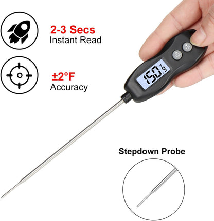 Digital Meat Thermometer Backlight,Waterproof Instant Read Food Thermometer for Cooking Grilling BBQ Baking Liquids Beef Turkey (Black)
