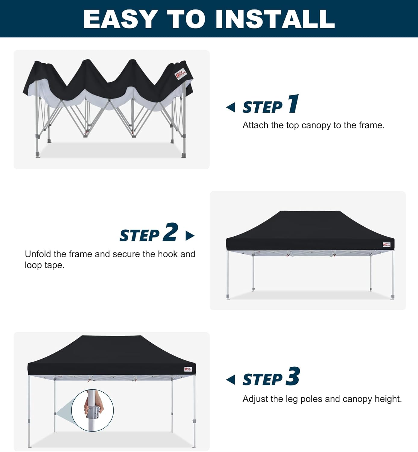 MASTERCANOPY Pop Up Canopy Tent Commercial Grade 10x15 Instant Shelter (Black)