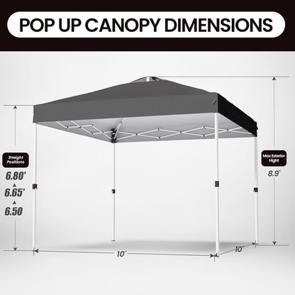 Shades 10x10 Pop Up Canopy with One Push Setup,Heavy Duty Beach Tent with Wheels for Easy Moving, Sun Shelter for Parties,Events, Outdoor Gazebo with 420D Coated Waterproof Grey Fabric