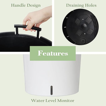 SAROSORA Large Round Self Watering Planter Pot 12.5'' 2-Pack for Home Garden Patio Tall Tree(White 2-Pack)