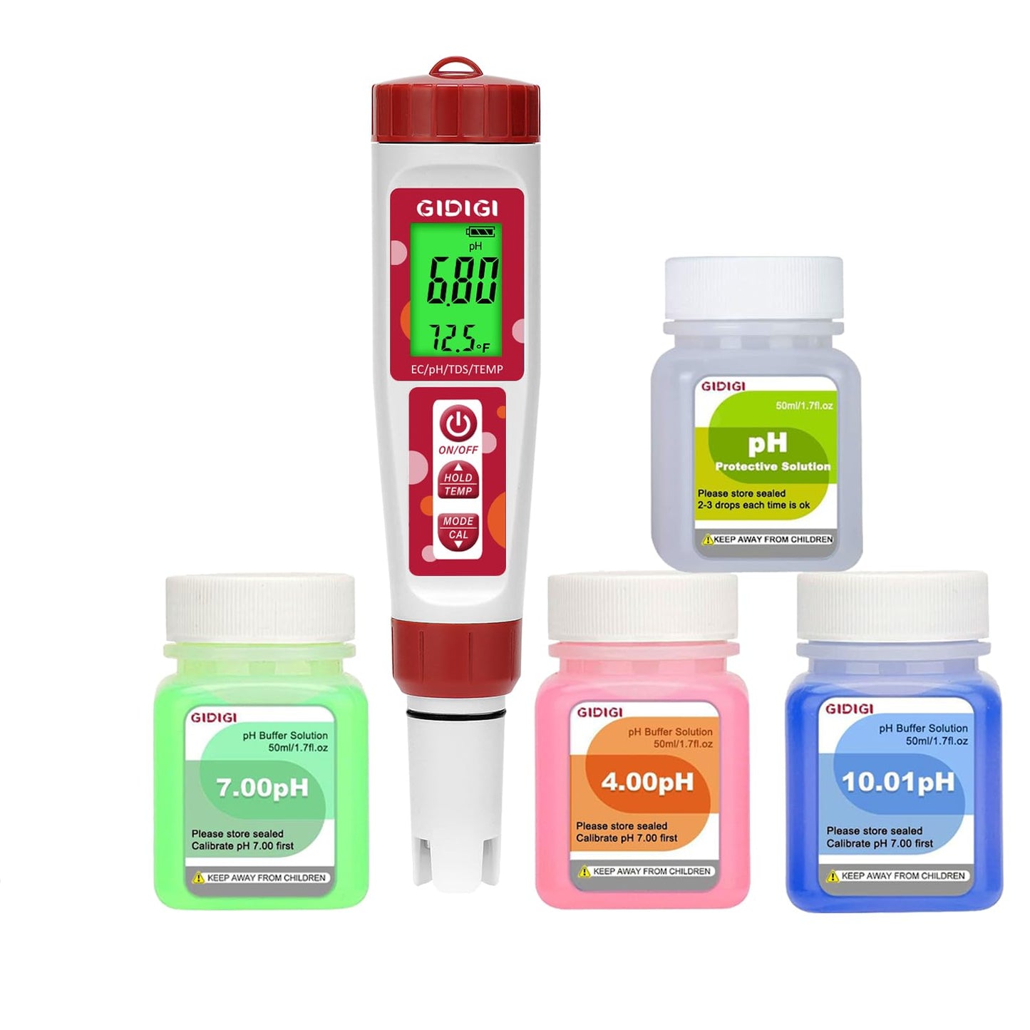 pH Tester,Digital pH Meter for Water,TDS Meter for Drinking Water with pH Calibration Solution 4 in 1 TDS pH EC Meter for Nutrients Water,Aquarium,Drinking Water,Tap Water,Irrigation Water