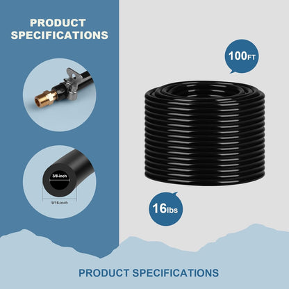 3/8 Inch Self Sinking Aeration Hose, 100 Feet Weighted Pond Aerator Hose Kit 8 Stainless Steel Hose Clamps and 4 Menders for Pond and Lake Aeration