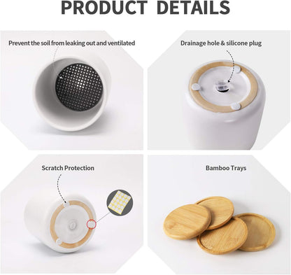 OMAYKEY 4 Inch Ceramic Plant Pot with Saucer, White Planters Pots with Drainage Hole and Mesh Pads for Succulent, Snake, Cactus, Herbs - 4 Packs(Plant Not Included)