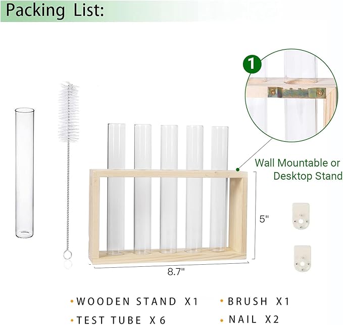 Propagation Station, Plants Terrarium, Plants Lover Gifts for Women,Plant Cutting Holder Home décor,Gifts for Women,House Warming New Home-5 Tubes-Beige