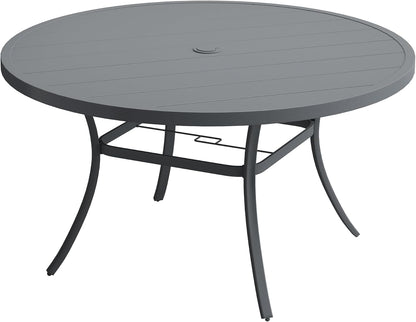 DIFY 50" Round Outdoor Patio Dining Table for 6, Metal Patio Table with 1.57" Adjustable Umbrella Hole, All-Weather Dining Furniture Table for Backyard Lawn Garden, Grey