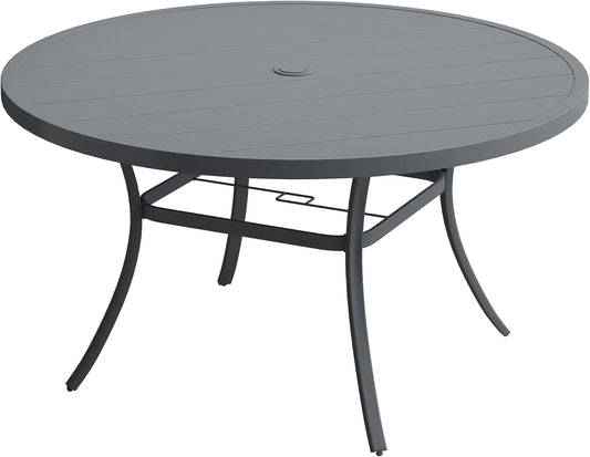 DIFY 50" Round Outdoor Patio Dining Table for 6, Metal Patio Table with 1.57" Adjustable Umbrella Hole, All-Weather Dining Furniture Table for Backyard Lawn Garden, Grey