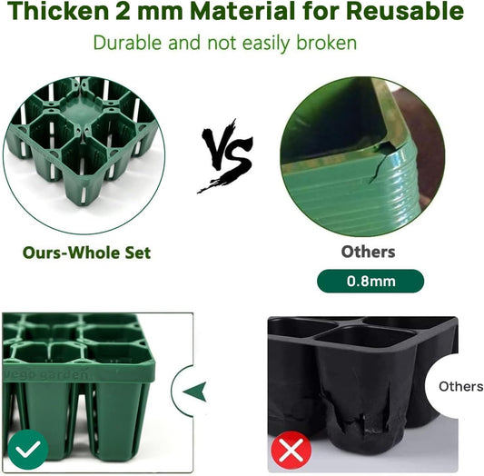 Vego garden Seedling Suite Products, 8 Pack Standard Seedling Trays with 10" x 20" Bottom Watering Trays