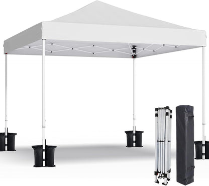 Shades 10x10 Pop Up Canopy,Heavy Duty Beach Tent with Carrying Bag for Easy Moving,Sun Shelter for Parties,Events,Camping,Outdoor Gazebo with 420D PU Coated Waterproof White Fabric,4 Sandbags
