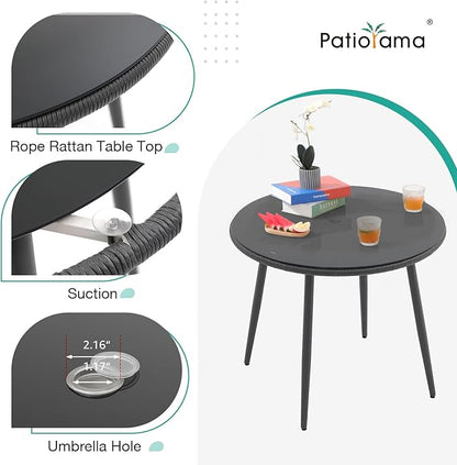 Patiorama 5-Piece Patio Dining Set, Outdoor Dining Table Chair Set, All-Weather Twisted Rattan Wicker Rope Conversation Set, Patio Furniture Set w/Umbrella Hole, 4 Cushioned Chairs&Glass Table(Blue)