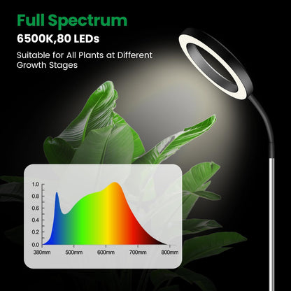 Garpsen Grow Lights for Indoor Plants, Full Spectrum 65'' Plant Light with Gooseneck, 3 Colors Modes and 5 Dimmable Levels, 6/12/16H Timer, 80 LED Height Adjustable Grow Lamp for Plants(Soil Insert)