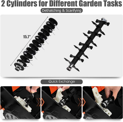 Goplus 2-in-1 Electric Corded Lawn Dethatcher with 5 Cutting Heights, 15-Inch 13 Amp Electric Scarifier w/ 13.5 Gallon Collection Bag, 2 Removable Blades for Garden Yard