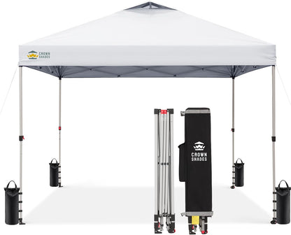 CROWN SHADES 12x12 Pop Up Canopy Outside Canopy, Patented One Push Tent Canopy with Wheeled Carry Bag, Bonus 8 Stakes and 4 Ropes, White