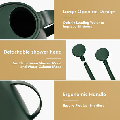 Watering Can for Indoor Outdoor Plants, Modern Small Watering Cans with Removable Nozzle, Long Spout Watering Can for Indoor Bonsai Plants Garden Flowers 1/2 Gallon 1.8L 60OZ (Dark Green)