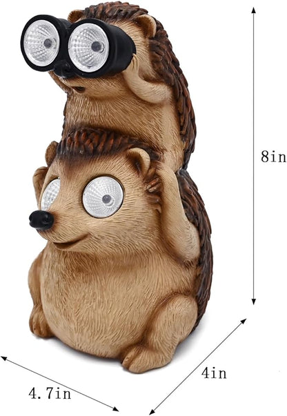 Garden Decor Solar Outdoor: Hedgehog Statue Animal Lights Outside Decorations Backyard Funny Sculptures Cute Figurines Gifts for Father Husband Anniversary Housewarming