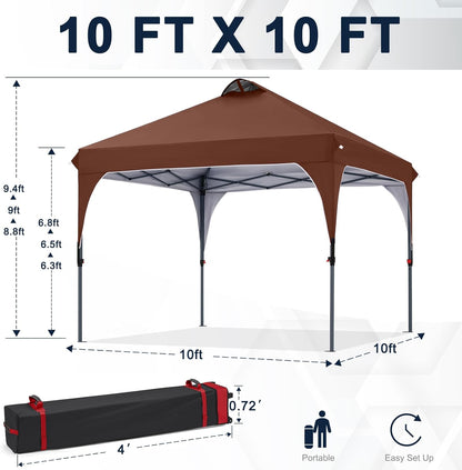 COOSHADE Pop Up Canopy Tent, 10x10 Easy Setup Instant Canopy Sun Shelter Beach Tent, Portable Sports, Brown