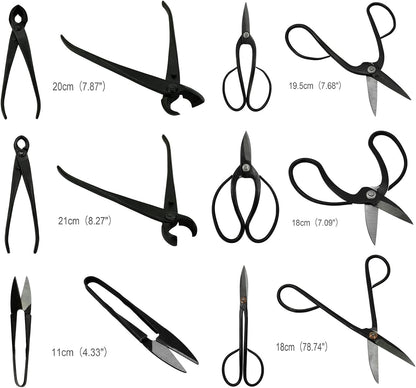 Voilamart 12 Pcs Gardening Bonsai Tool Sets Carbon Steel Garden Plant Trimming Kit Scissor Cutter Shear Heavy Duty Nylon Case Outdoor Entrenching Tools