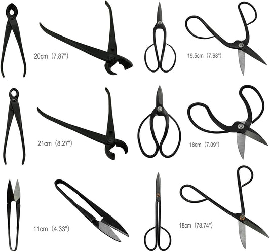 Voilamart 12 Pcs Gardening Bonsai Tool Sets Carbon Steel Garden Plant Trimming Kit Scissor Cutter Shear Heavy Duty Nylon Case Outdoor Entrenching Tools