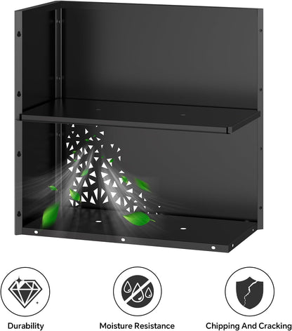 24 Inch Tall Planter Box 24Hx24Lx12W Galvanized Steel Planter with Removable Insert Shelf | Durable Rectangular Planters for Porch, Patio, Yard, Garden (Black)