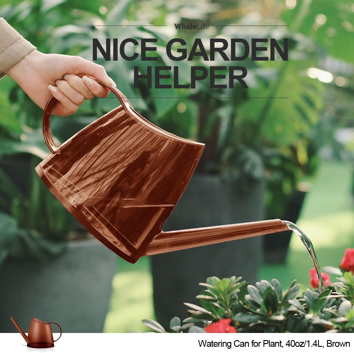 WhaleLife Indoor Watering Can for House Bonsai Plants (1.4L, Brown)