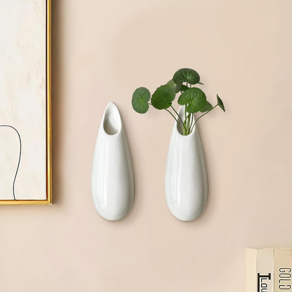 2 Pack White Ceramic Wall Vases,5.9 Inch Wall Hanging Plant Holder,Cubicle Modern Decor Plant Holder Vase for Indoor Plants, Hanging Propagation Flower Pots for Air Vases
