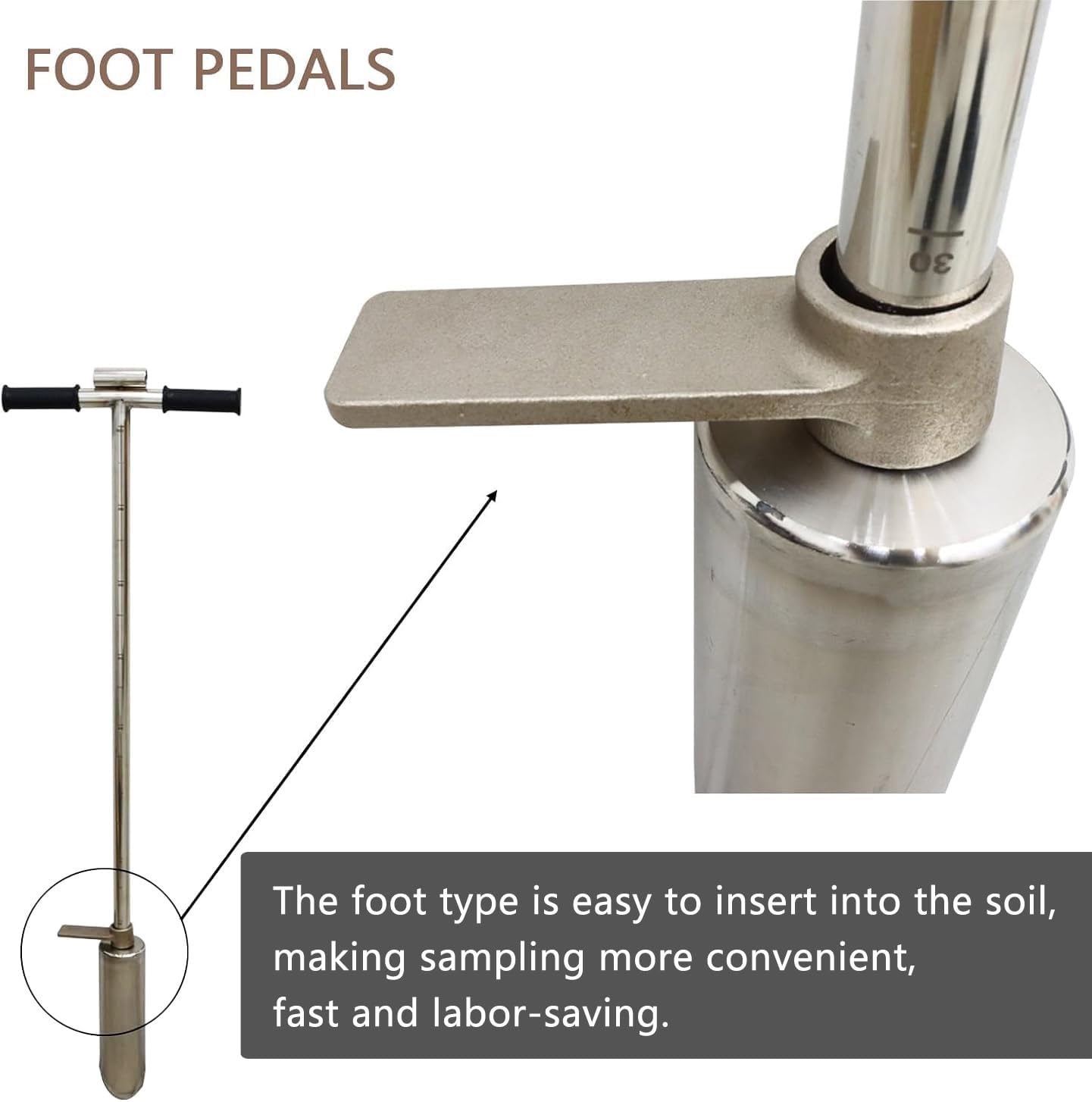 INTBUYING 40’’ Soil Sampler Probe Soil Test Probe with 8’’Sample Ejector and Foot Pedal &Rubber Handle Stainless Steel 2in Dia for Soil Sampling Lawn Garden Farm