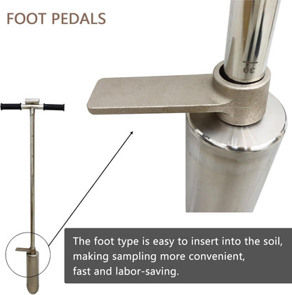 INTBUYING 40’’ Soil Sampler Probe Soil Test Probe with 8’’Sample Ejector and Foot Pedal &Rubber Handle Stainless Steel 2in Dia for Soil Sampling Lawn Garden Farm