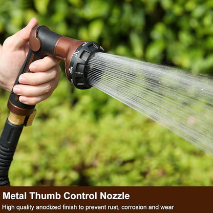 FANHAO Garden Hose Nozzle, 100% Heavy Duty Metal Water Hose Sprayer with 8 Spray Patterns, High Pressure Water Nozzle with Thumb Control, On Off Valve for Watering Plants, Washing Cars & Pets, Brown