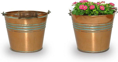 Headwind Vintage Collection - 6 Inch Vintage Copper Banded Planter with Handles – Galvanized Bucket Planter - Decorative Small Planters for Indoor Plants & Outdoor Use by Robert Allen