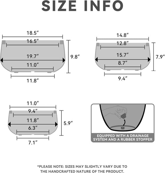 Kante 19.6",15.7",11.8" Dia Round Concrete Planters Set of 3, Outdoor Indoor Garden Plant Pots with Drainage Hole and Rubber Plug, Modern Curvaceous Design, Natural Concrete