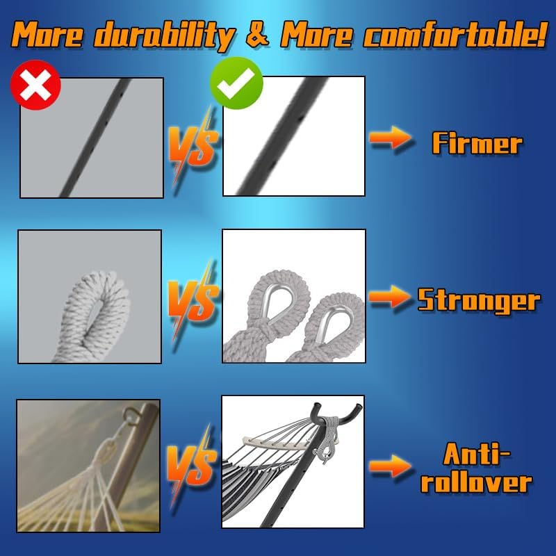 Double Hammock, Heavy Duty Portable, 500 lb Weight Capacity, Perfect for Both Indoors and Outdoors, 2 Person Hammock with Carrying Bag, Black White