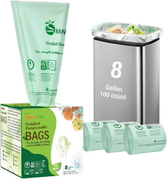 6~8 Gallon Compostable Trash Bags, 100 Count, Plant-Based Garbage Bags for Kitchen, Bathroom, Office & Food Waste – Durable, Leak-Proof, ASTM D6400 & BPI Certified