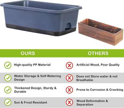 Window Box Planter 6 Pcs, 18 Inches Rectangle Flower Pots with Drainage Holes and Trays, Vegetable Planters for Windowsill Patio Garden Balcony Home Porch Yard Indoor Outdoor (Grey, 18*10*6 inch)