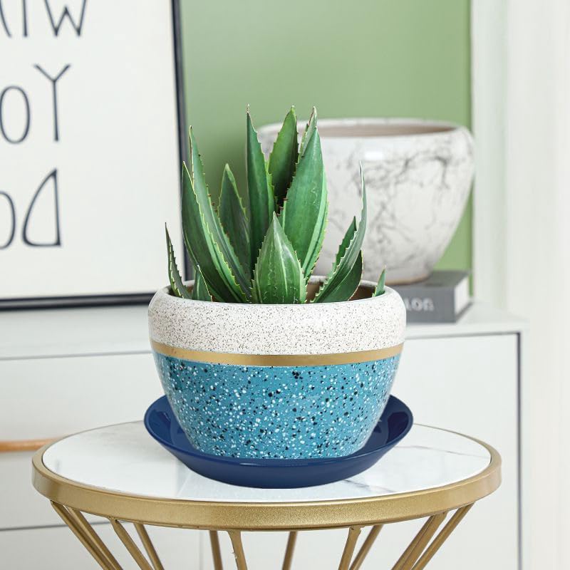 4 Pack of Plant Saucer, 5 inch Glazed Ceramic Plant Tray, Deep Drainage Tray for 4 Inch Flower Pot,Plant Dish Plate to Catch Water for Indoor & Outdoor