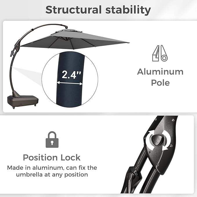 Grand patio 10x13 FT Cantilever Umbrella Outdoor Aluminum Rectangle Offset Umbrella Canopy with Base & Cover for Pool Garden (Gray, 10x13 FT)