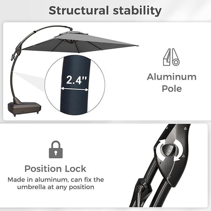 Grand patio 10x13 FT Cantilever Umbrella Outdoor Aluminum Rectangle Offset Umbrella Canopy with Base & Cover for Pool Garden (Gray, 10x13 FT)