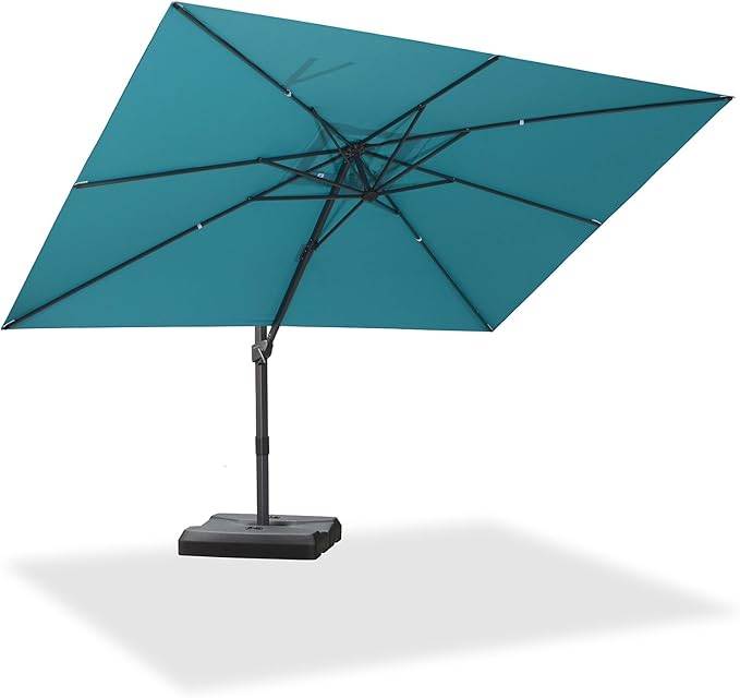 PURPLE LEAF 9' X 11.5' Patio Cantilever Umbrella Outdoor Rectangle Adjustable Offset Umbrellas with 360-degree Rotation and 8 Heavy Duty Metal Ribs for Garden Deck Pool Turquoise Blue