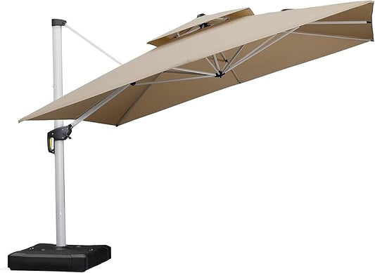 PURPLE LEAF 12 Feet Double Top Deluxe Square Patio Umbrella Offset Hanging Umbrella Cantilever Outdoor Market Umbrella Garden, Beige