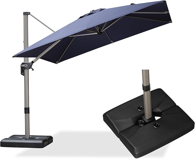 PURPLE LEAF Patio Umbrella with Base Included, 9ft Outdoor Aluminum Cantilever Umbrella with 360° Rotation, Aluminum Large Offset Umbrella for Outdoor Garden Pool, Navy Blue