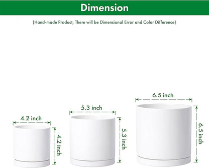 D'vine Dev White Terracotta Pots for Plants, 4.2 Inch 5.3 Inch 6.5 Inch, Succulent Planter Pot with Drainage and Saucer, 40-T-A-1