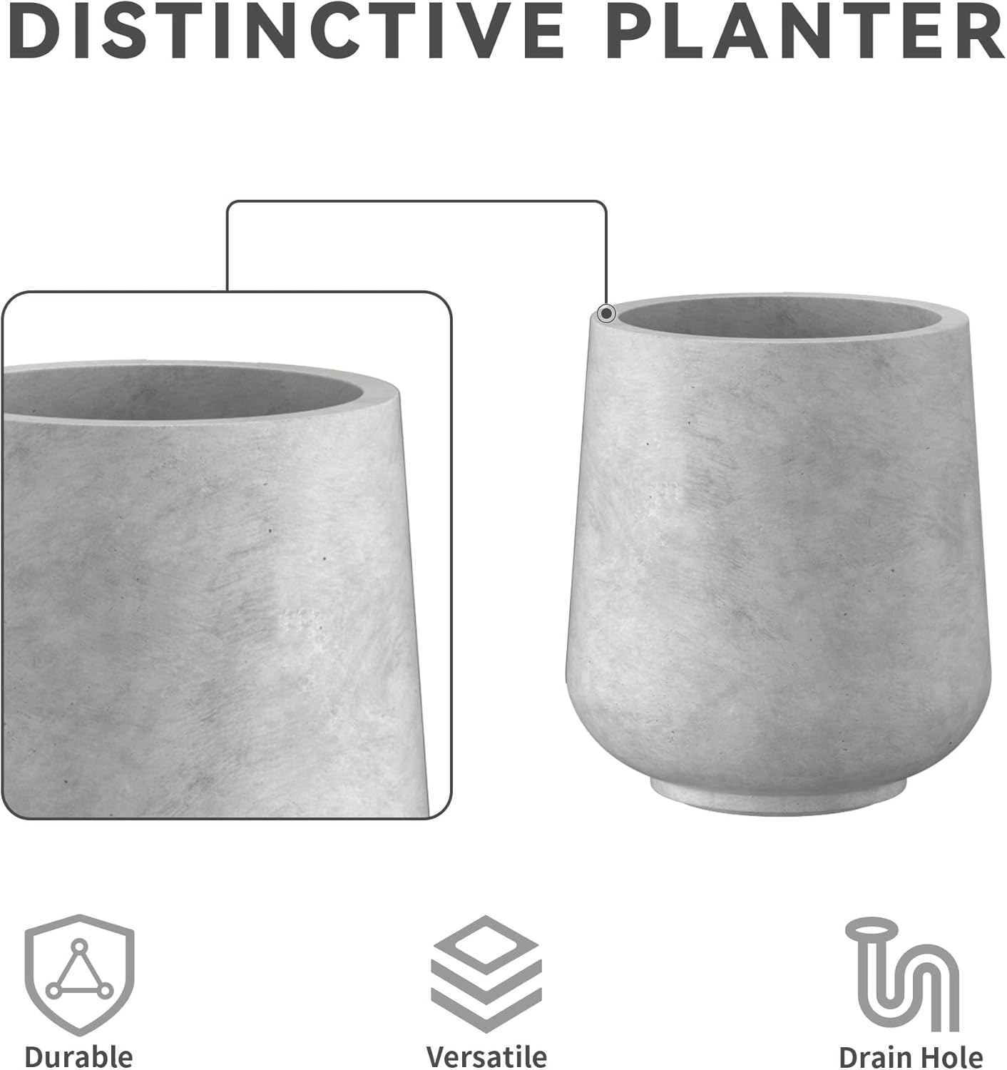 Kante 15.3"+11.6"+8.2" Dia Round Concrete Planter, Large Outdoor Indoor Planter Pots Containers with Drainage Holes and Rubber Plug for Home Garden Patio, Natural Concrete