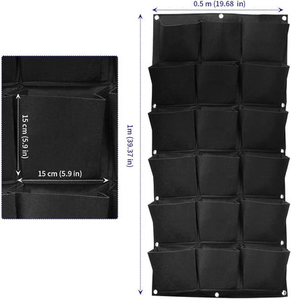SOUJAP 2 Pack 18 Pockets Vertical Wall Garden Planter Plant Grow Bag, Hanging Felt Grow Bags Vertical Wall Garden for Indoor, Outdoor, Flower, Garden, Vegetable and Home Decoration (Black)