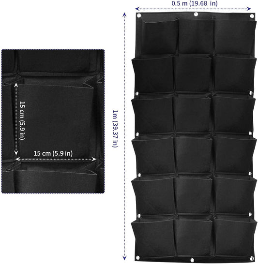 SOUJAP 2 Pack 18 Pockets Vertical Wall Garden Planter Plant Grow Bag, Hanging Felt Grow Bags Vertical Wall Garden for Indoor, Outdoor, Flower, Garden, Vegetable and Home Decoration (Black)