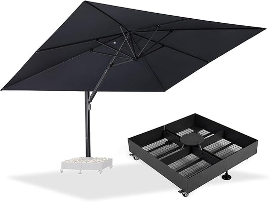 PURPLE LEAF 11' X 15' Rectangle Patio Umbrella Large Outdoor Aluminum Offset Umbrella with 360° Rotation Cantilever Umbrella with Base Included for Garden Deck Backyard Pool Grey